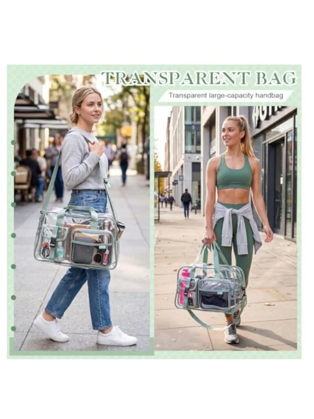 Large Clear PVC Tote Bag Heavy Duty Duffle Gym Stadium Approved